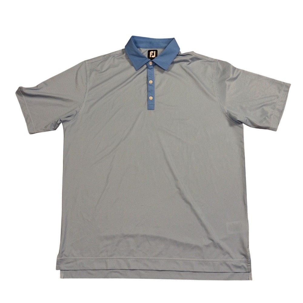 FootJoy Mens XL Blue White Micro Check Performance Golf Polo Shirt‎ Short Sleeve